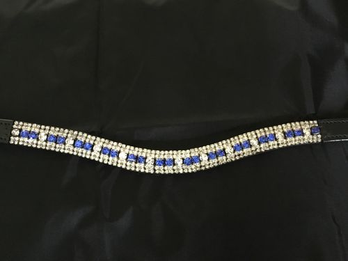 Blue & Clear Crystal Black Leather Browband