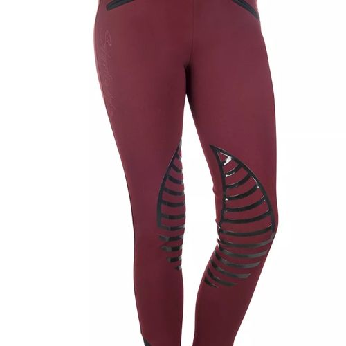 HKM Starlight Riding Leggings with Silicone Knee - Dark Red/Black