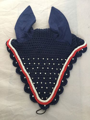 Pinnacle Long Tie Down Veil - Navy/Red/white with Crystals
